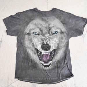The Mountain 3D Big Face Wolf T-Shirt Mike Sanford 2014 Gray Tie Dye Size L
